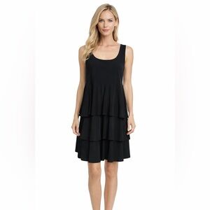 Tiana B  Black Tiered Fit & Flare Dress Sleeveless Scoop Neck Knee Length Size L